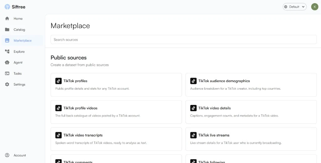 Siftree public data marketplace