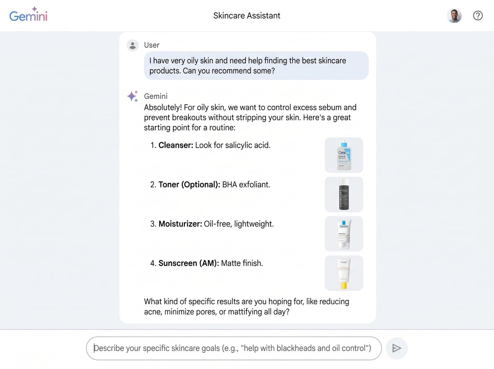 AI assistant recommending products in a category conversation